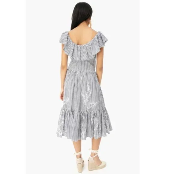 NWT Tory Burch Runway Striped Eyelet Embroidered Cotton Midi Dress Sz 4 - Picture 2 of 16